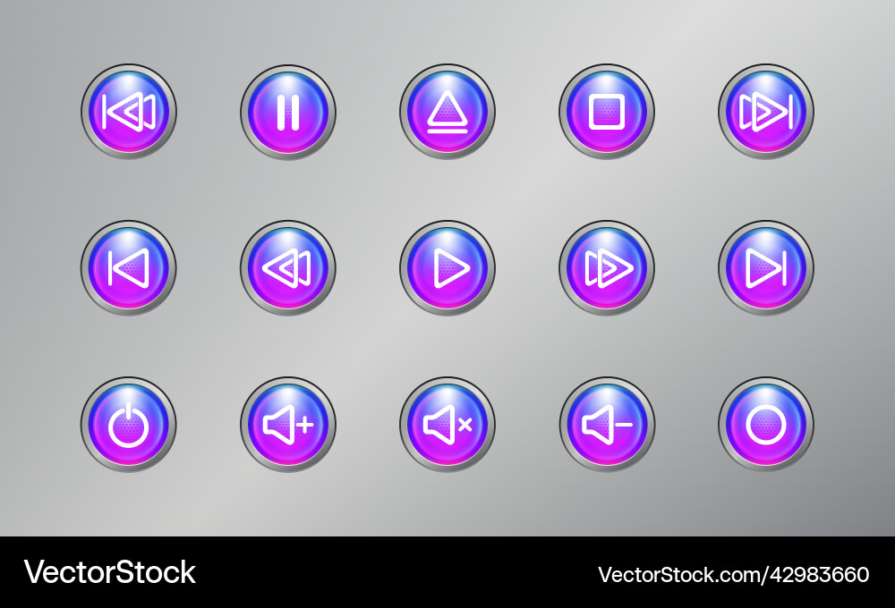 Media player button icon control set 3d realistic vector image