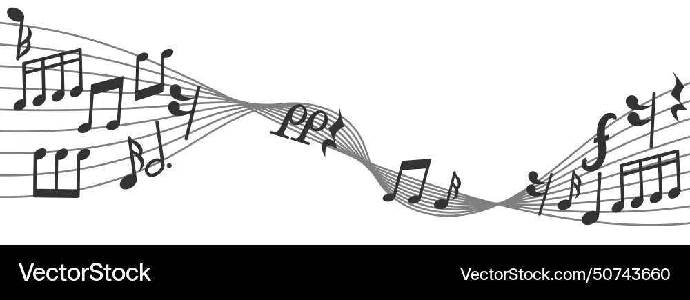 Music composition curved note staff melody sound Music composition curved note staff melody sound vector image