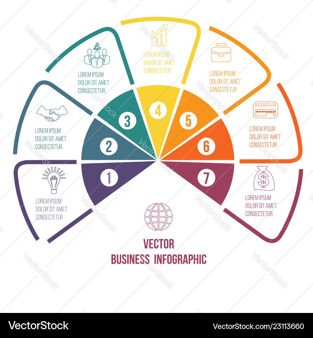 Pie chart infographic colourful lines with text Pie chart infographic colourful lines with text vector image