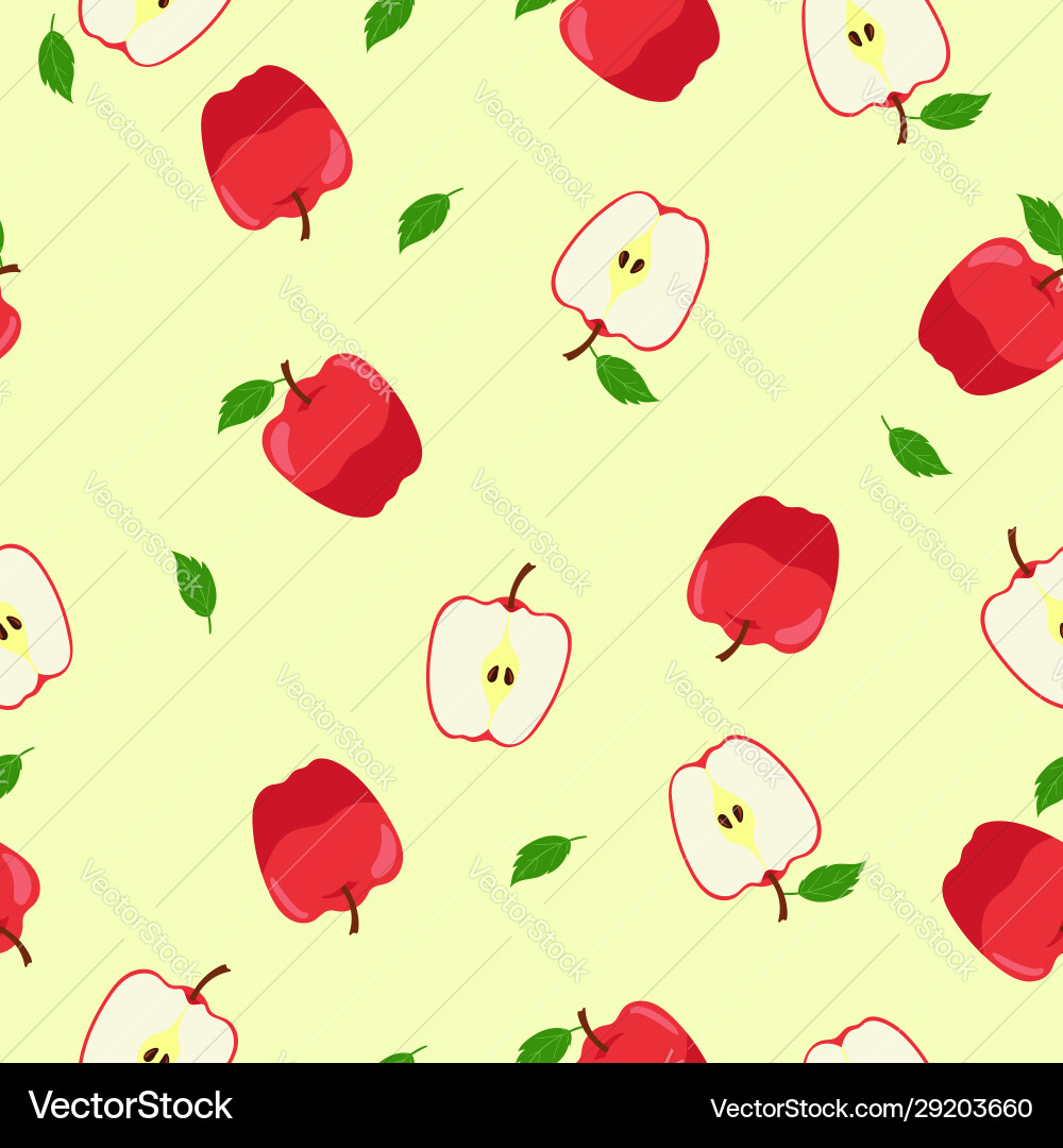 Seamless pattern with red apples and halves Seamless pattern with red apples and halves vector image