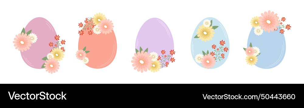 Set of easter eggs decorated with flowers Set of easter eggs decorated with flowers vector image