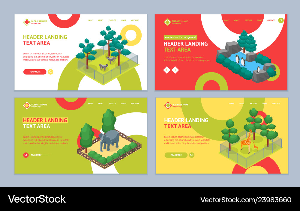 Zoo concept landing web page template set 3d Zoo concept landing web page template set 3d vector image