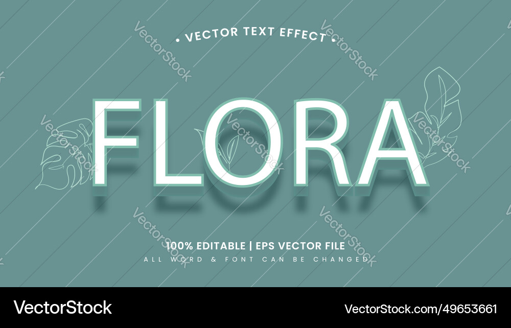 Flora botanical 3d text style effect editable Vector Image