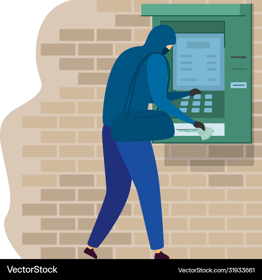 Man Stealing from ATM Machine Vector Image