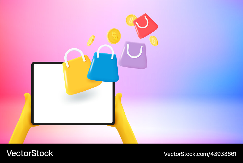 Man using tablet computer for online shopping 3d Man using tablet computer for online shopping 3d vector image