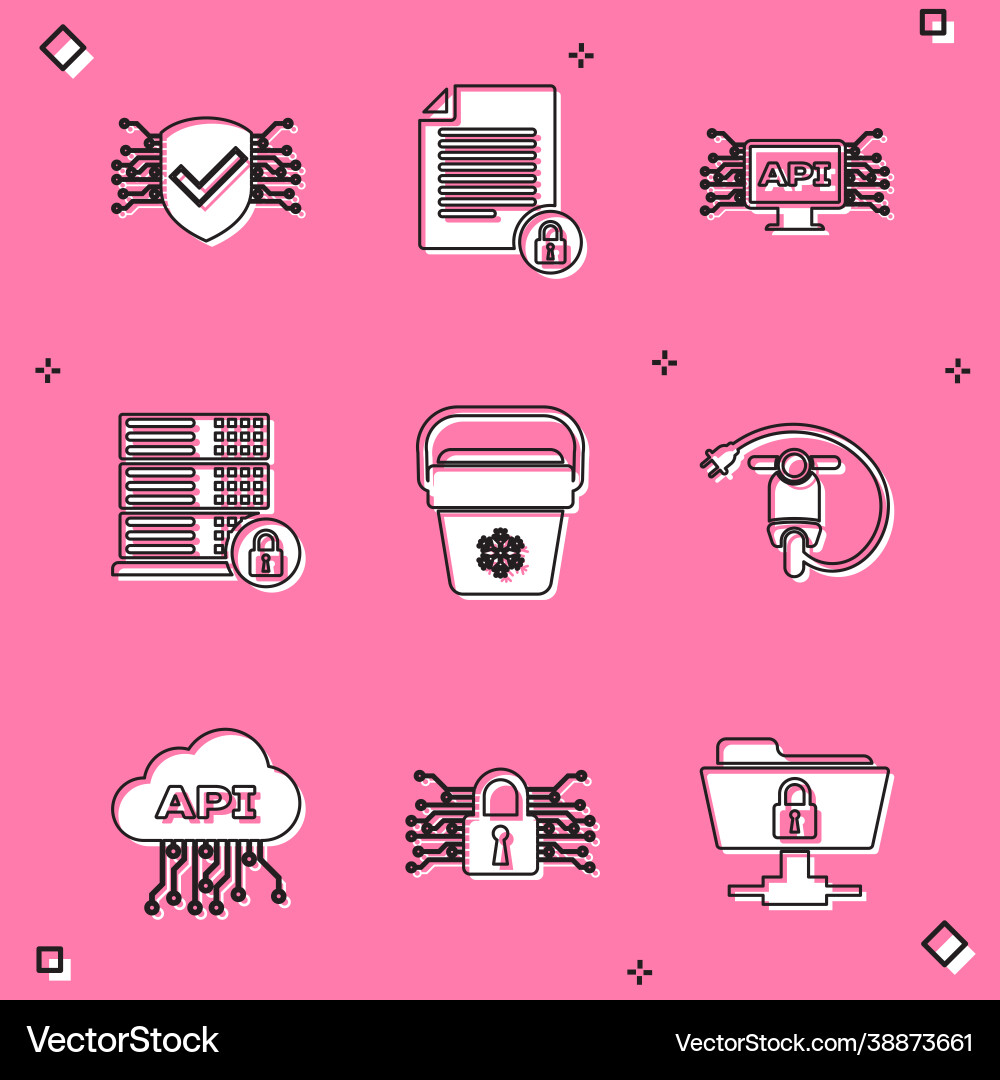 Set cyber security document and lock computer Set cyber security document and lock computer vector image