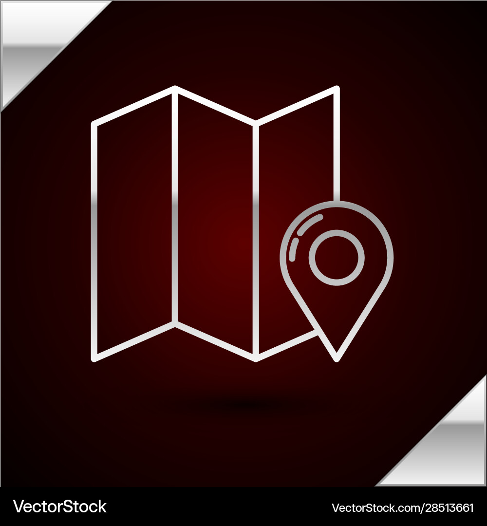 Silver line folded map with location marker icon Silver line folded map with location marker icon vector image