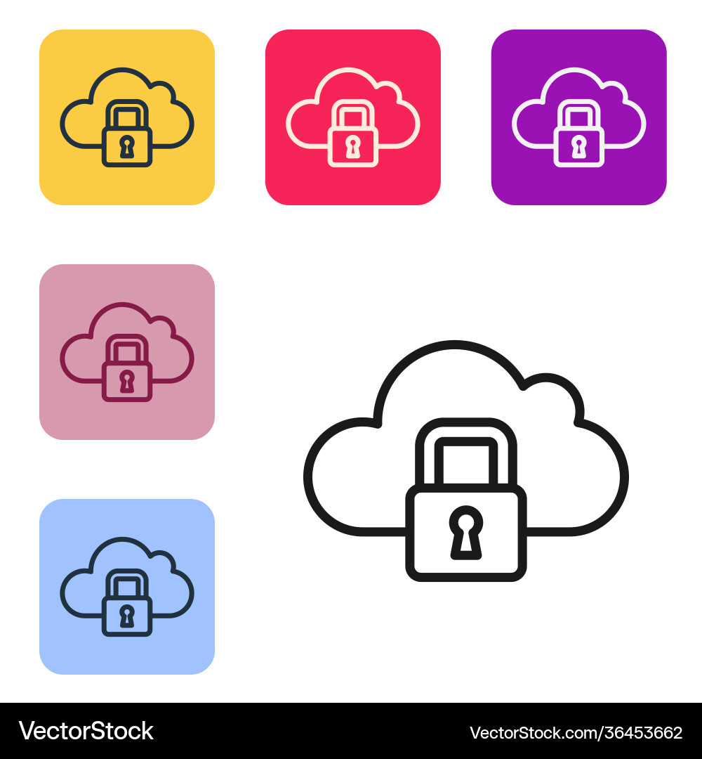 Black line cloud computing lock icon isolated Black line cloud computing lock icon isolated vector image