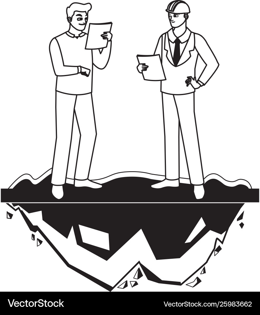 Builder constructor with engineer on lawn Vector Image