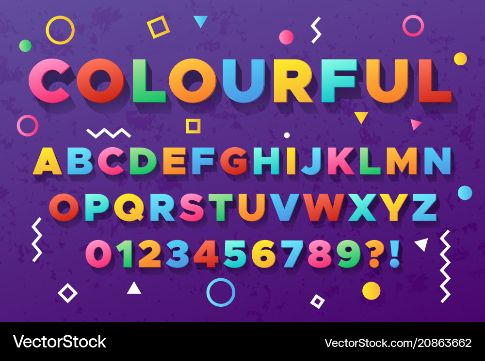 Colourful bold alphabet urban old vivid color vector image