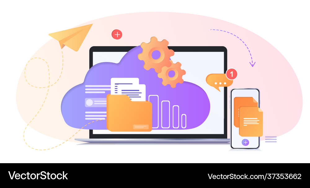 Database with cloud server Database with cloud server Vector Image