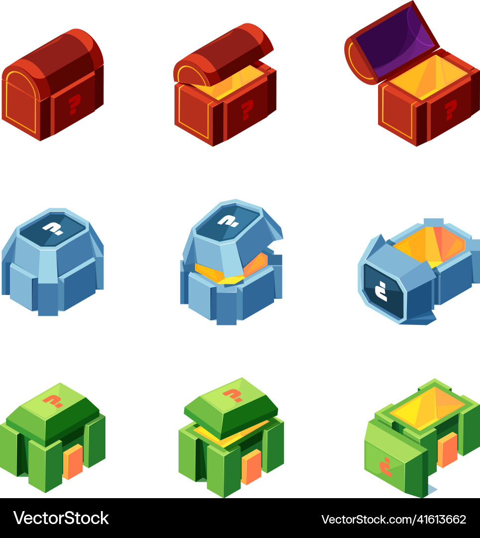 Game boxes 3d elements for ui present Game boxes 3d elements for ui present vector image