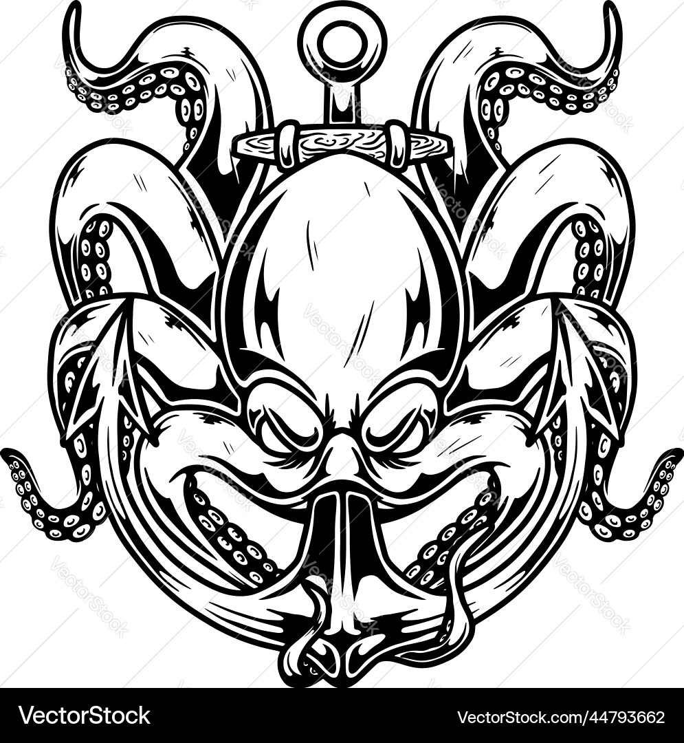 Octopus mit Anker-Designelement für Poster Octopus mit Anker-Designelement für Poster vektorbild