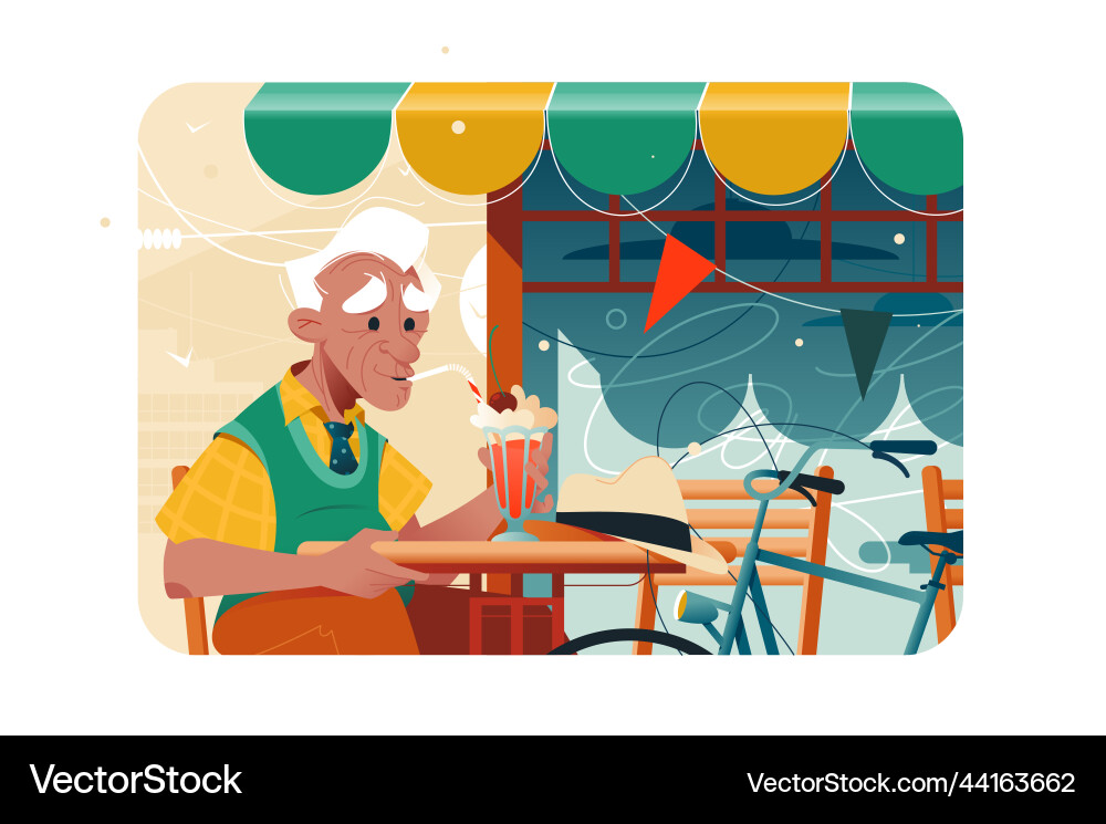 Old man sitting at cafe and drinking cocktail Old man sitting at cafe and drinking cocktail vector image