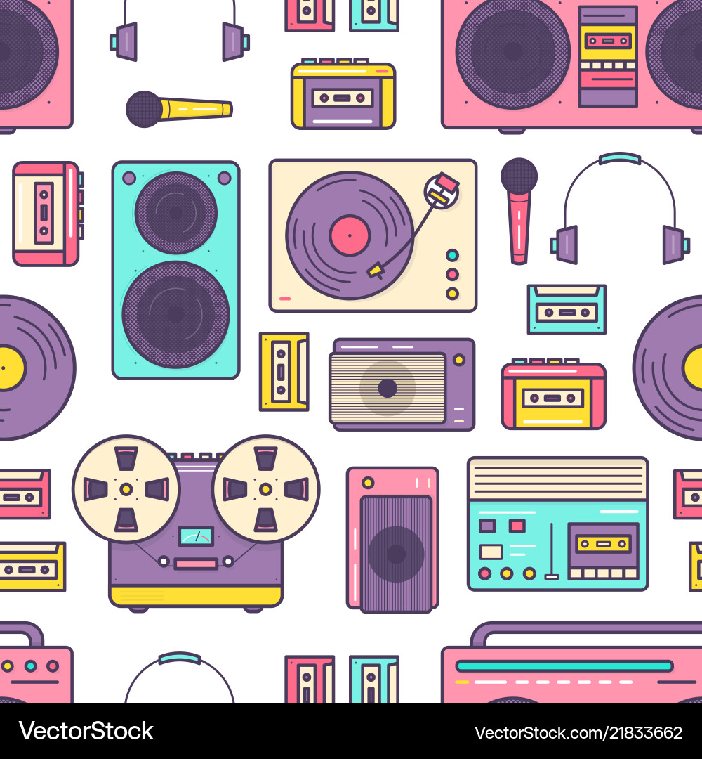Seamless pattern with retro analog music player Seamless pattern with retro analog music player vector image
