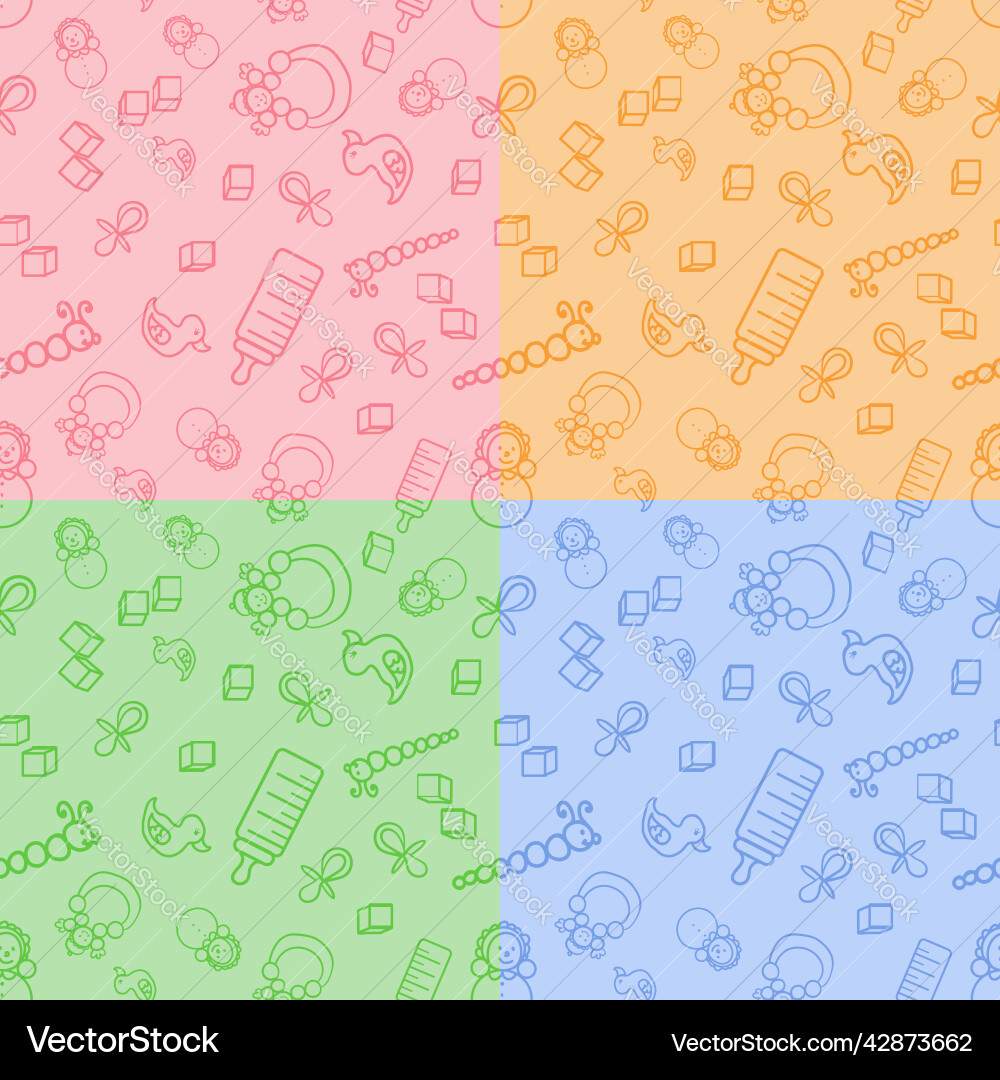 Set of four seamless colorful monochrome patterns vector image