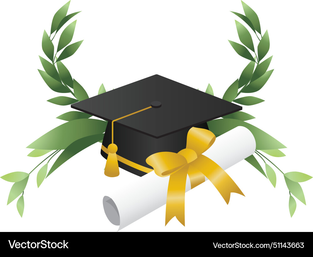 A graduation cap and diploma are displayed A graduation cap and diploma are displayed vector image