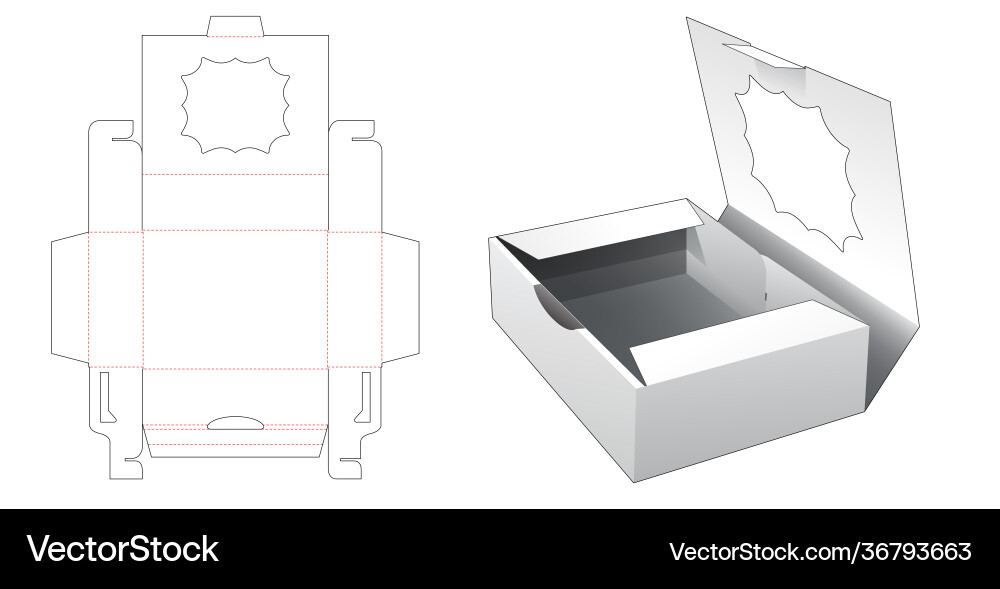 Cake container box with multi-point star window Vector Image