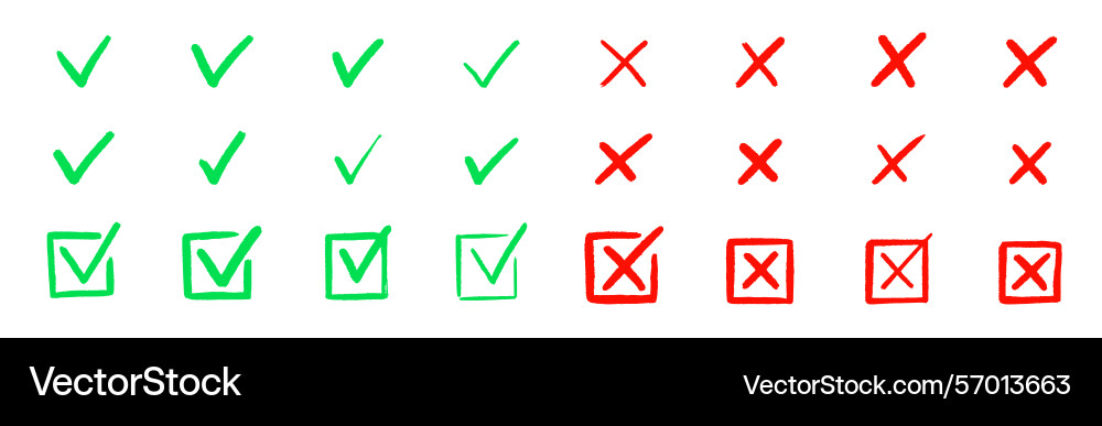 Check tick mark icon set cross box x vector image