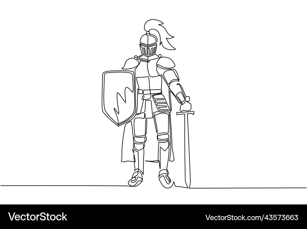Continuous one line drawing medieval knight Vector Image