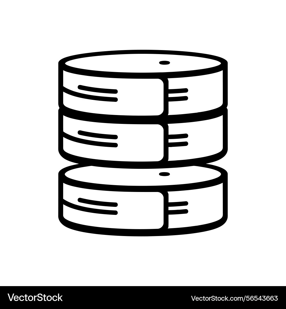 Database stack icon with black outline vector image