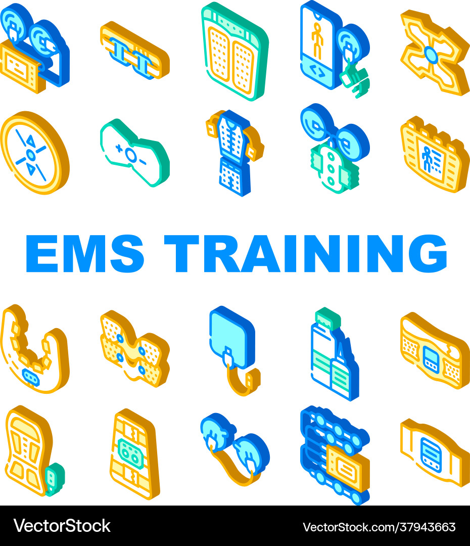 Ems training device collection icons set Ems training device collection icons set vector image