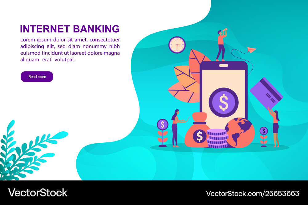 Internet banking concept with character template Internet banking concept with character template Vector Image