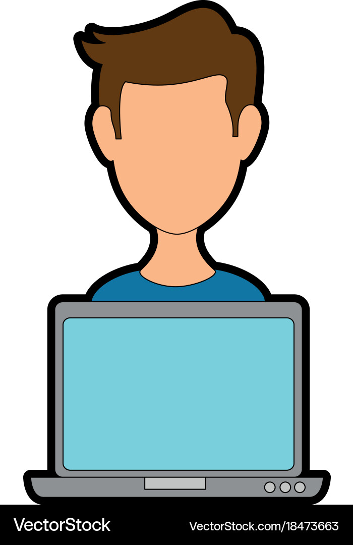 Laptop computer with user vector image