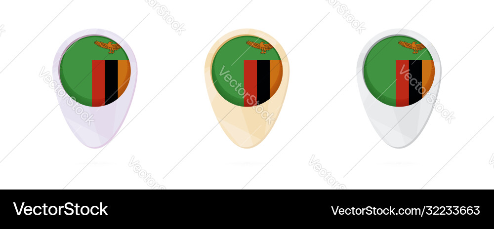 Map markers with flag zambia 3 color versions Vector Image