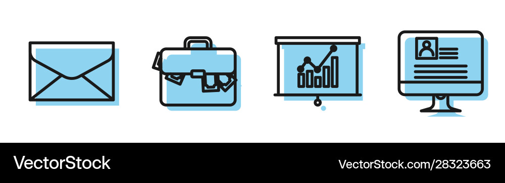 Set line board with graph chart envelope Set line board with graph chart envelope vector image
