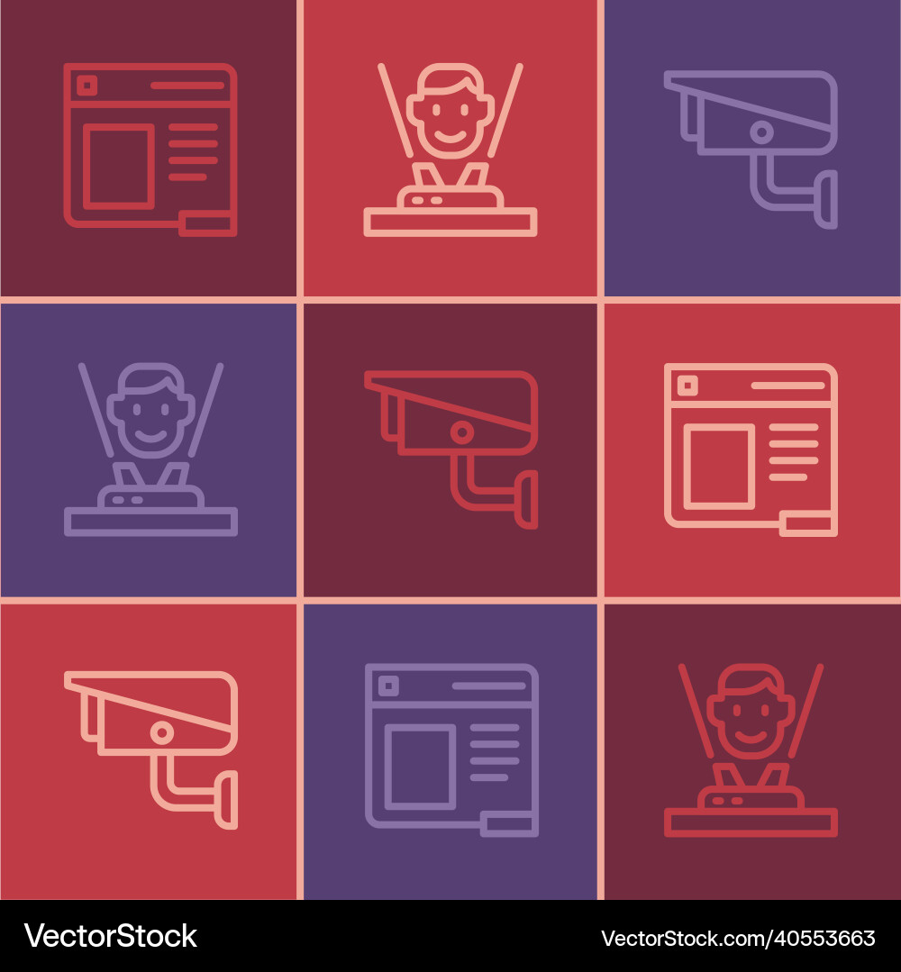 Set line browser window security camera Set line browser window security camera Vector Image