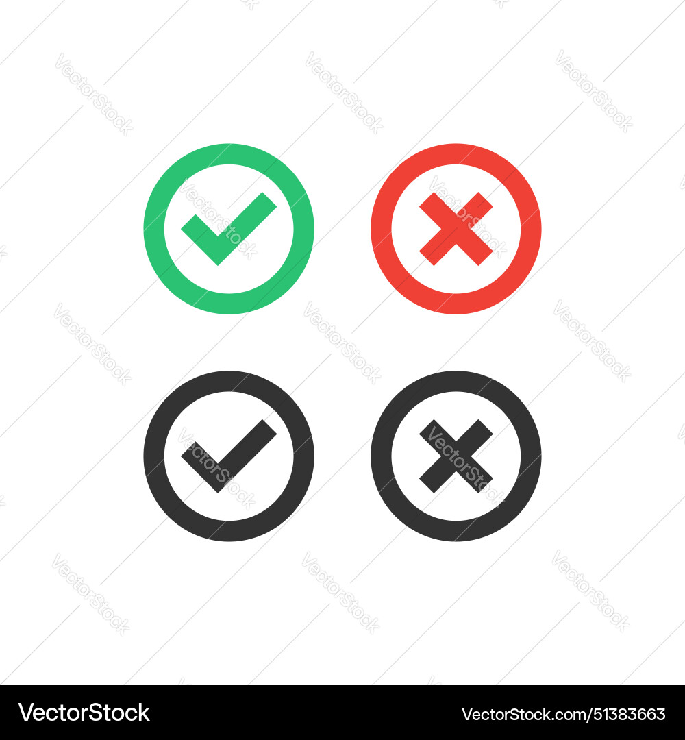 Tick cross icon button set check mark icons Vector Image