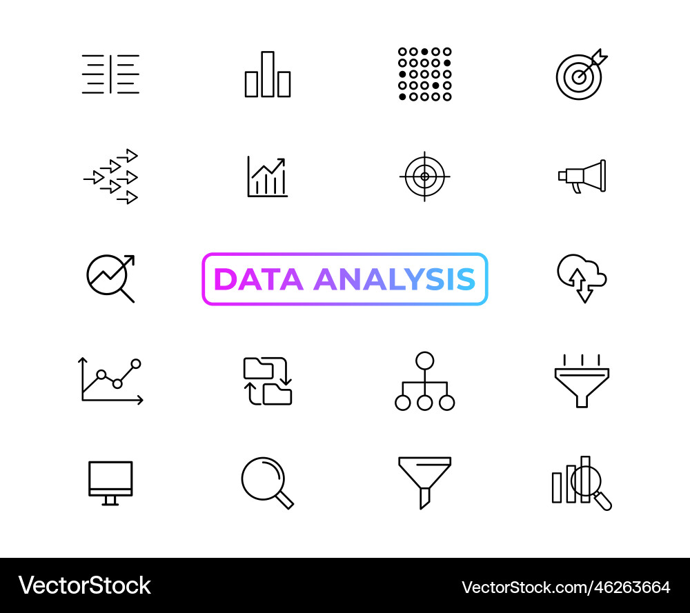 Big data analysis thin line icon set Big data analysis thin line icon set vector image