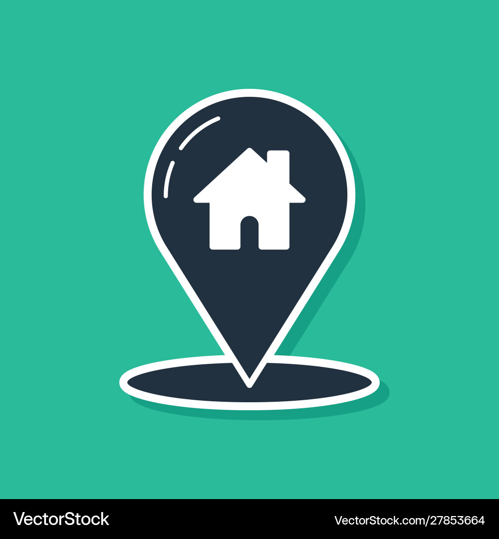 Blue map pointer with house icon isolated on green Blue map pointer with house icon isolated on green vector image