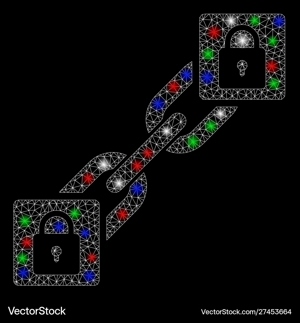 Bright mesh 2d lock blockchain with light spots Vector Image