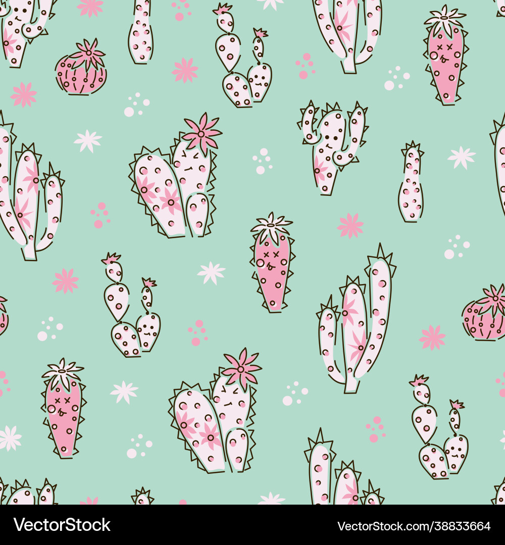 Cactus seamless pattern cute repeating texture Vector Image