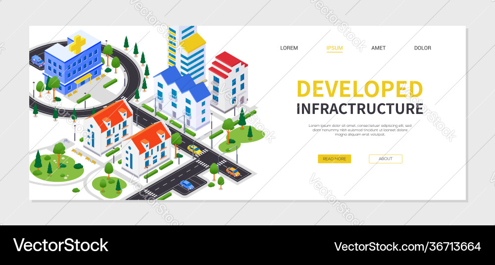 City district - modern colorful isometric vector image