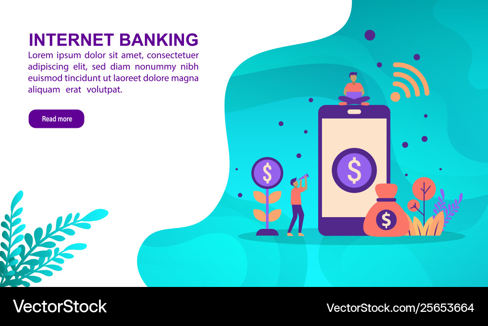 Internet banking concept with character template Internet banking concept with character template Vector Image