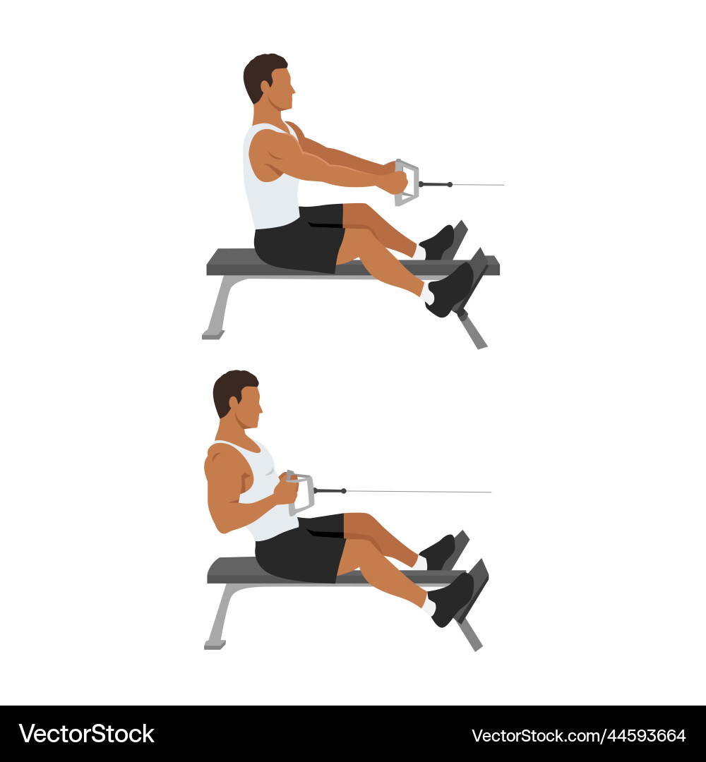 Man doing seated low cable back rows exercise Man doing seated low cable back rows exercise vector image
