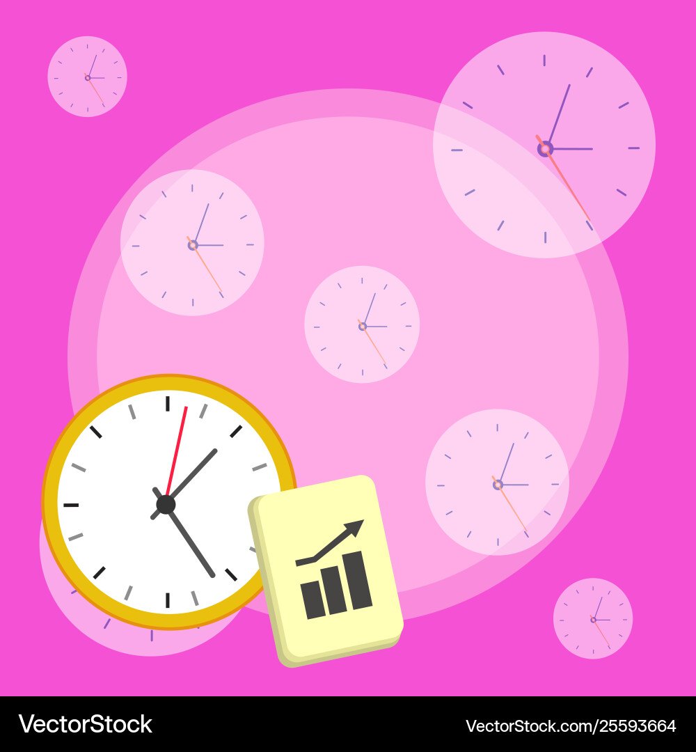 Simple flat photo layout wall clock and notepad Vector Image