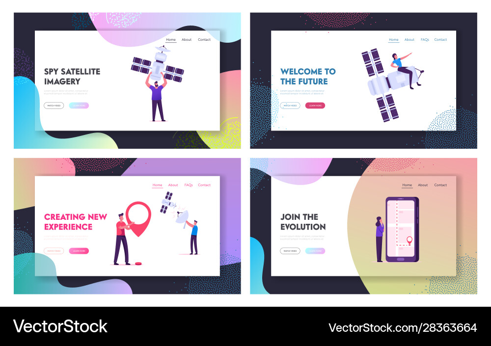 Users and technics website landing page set Users and technics website landing page set vector image