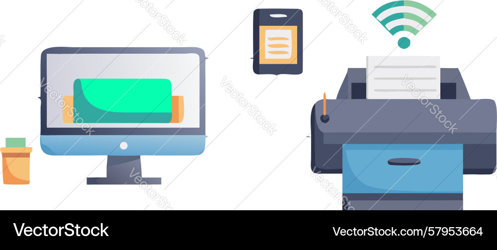 Wireless Printer Connection Setup Vector Image