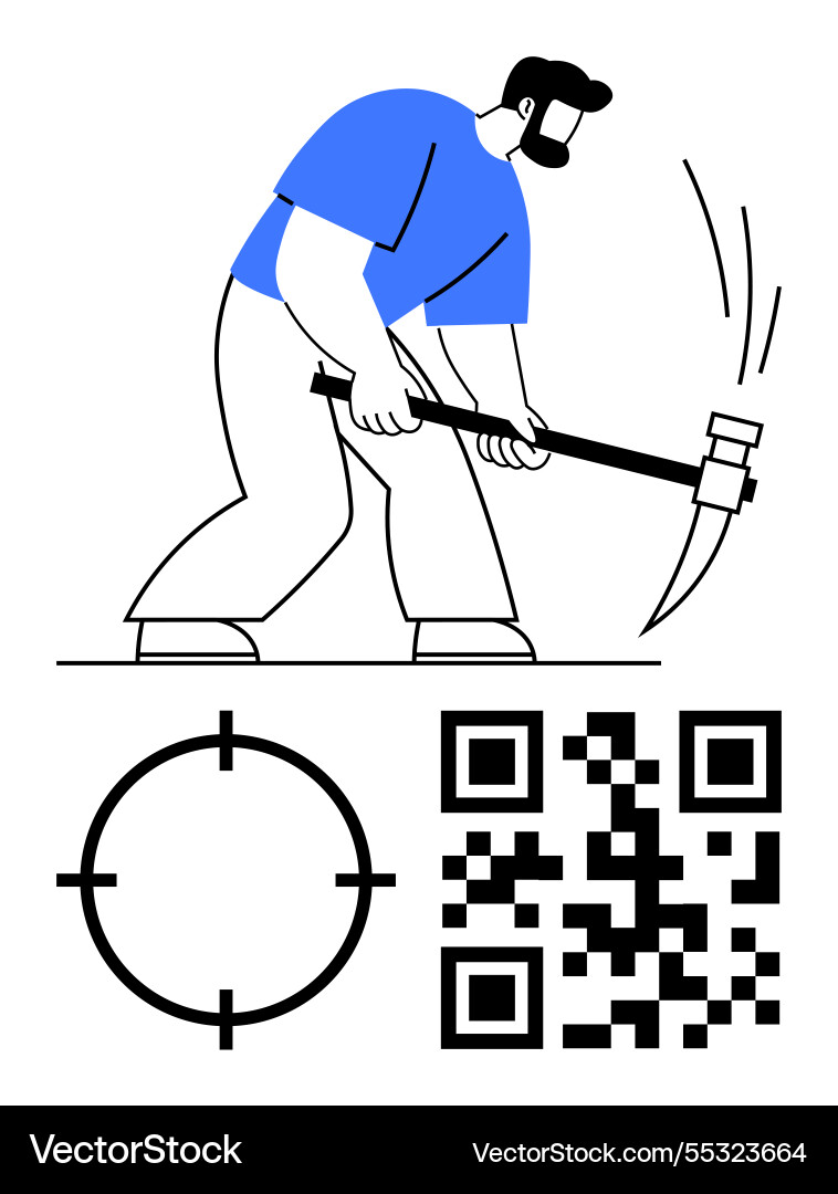 Worker wielding pickaxe surrounded by target Worker wielding pickaxe surrounded by target Vector Image