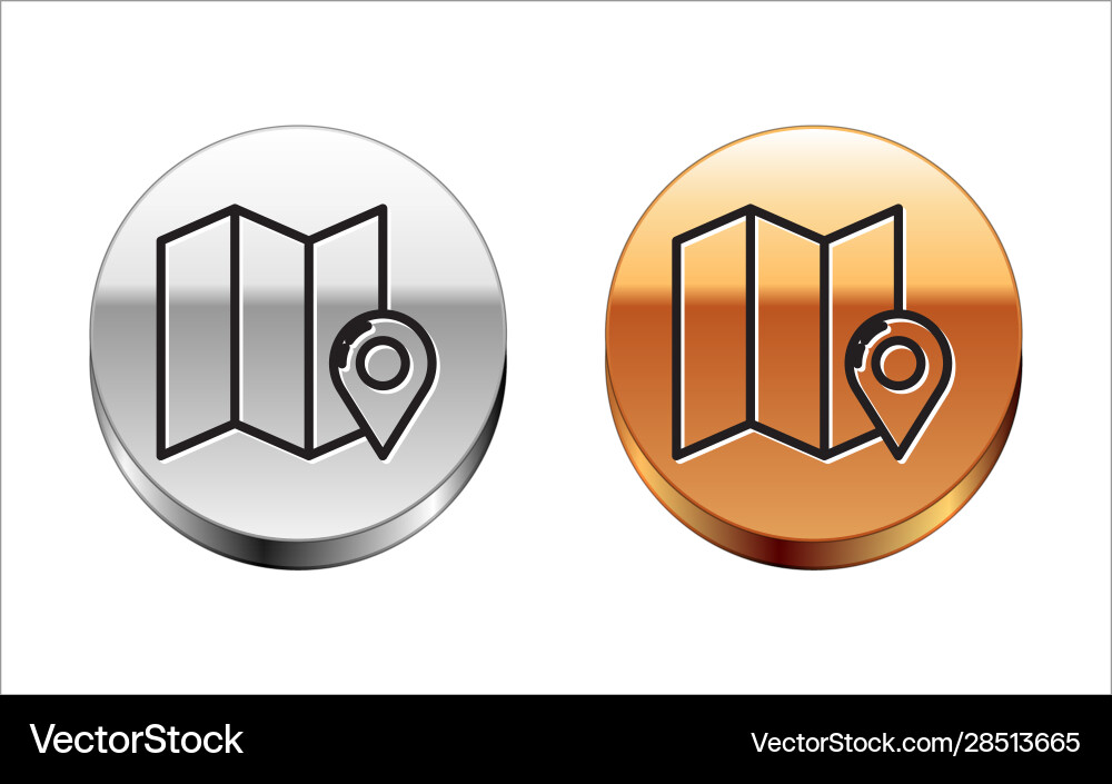 Black line folded map with location marker icon Black line folded map with location marker icon vector image