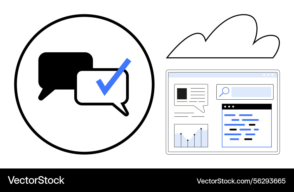 Chat message bubble with checkmark and browser Chat message bubble with checkmark and browser vector image