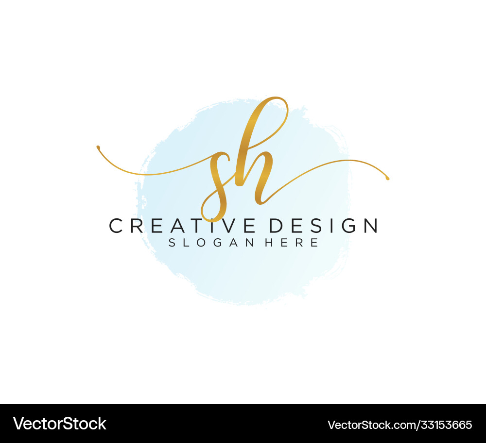Elegant Initial Sh Logo - Watercolor Script Vector Image