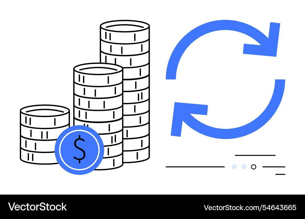 Growing stack of coins and circular arrows Growing stack of coins and circular arrows vector image