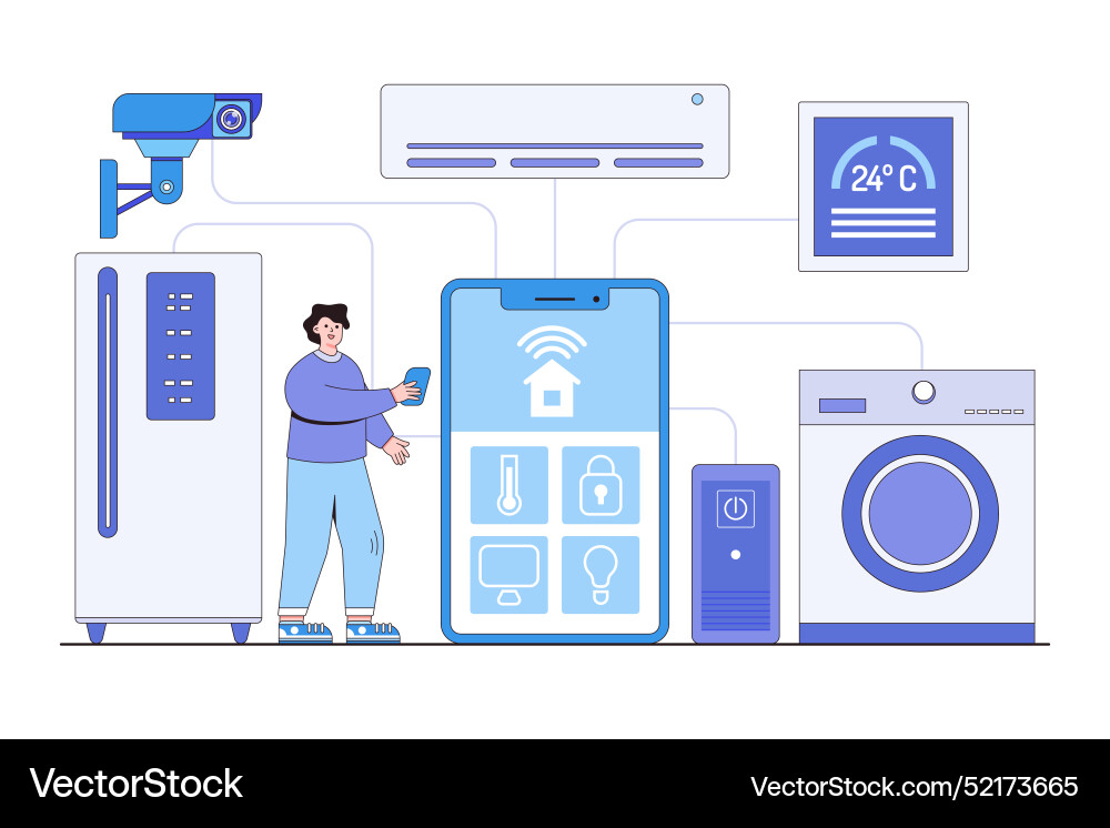 Internet of things iot concept with a person Internet of things iot concept with a person vector image