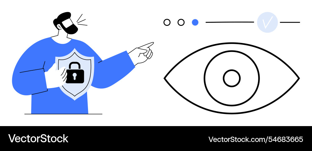 Man pointing at security interface with shield Man pointing at security interface with shield Vector Image