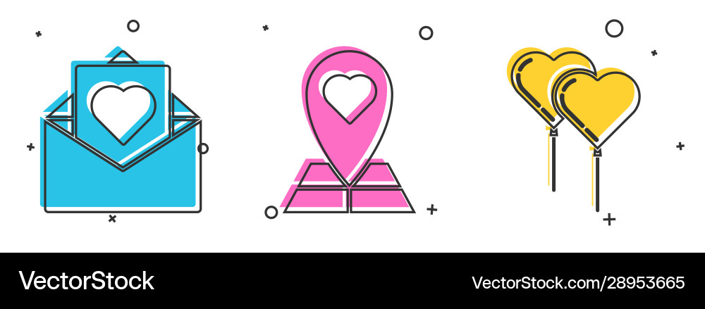 Set envelope with valentine heart map pointer vector image